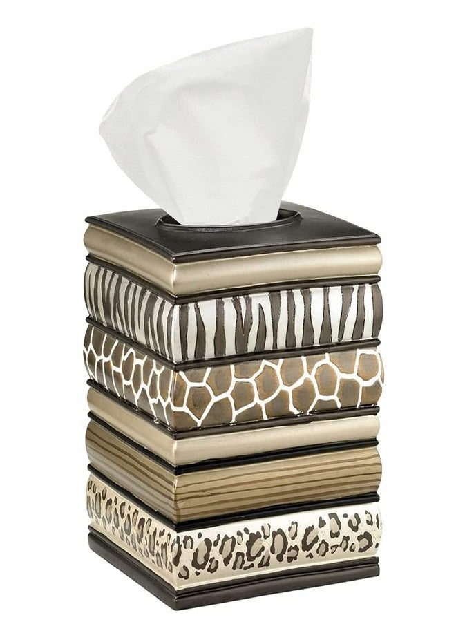 Popular Bath Safari Stripes Modern Bath Accessories Tissue Box Modern Classic Contemporary Decorative Beautiful Designs Bathroom Decor Set for Home Luxury Bathroom, Chocolate - Image 1