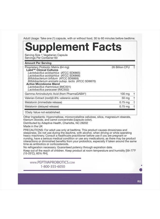 Peptiva 26 Billion CFU Probiotic and Sleep Support - Clinically Validated Multi-Strain Probiotic - Lactobacillus and Bifidobacterium, Melatonin - 60 Count - Image 2