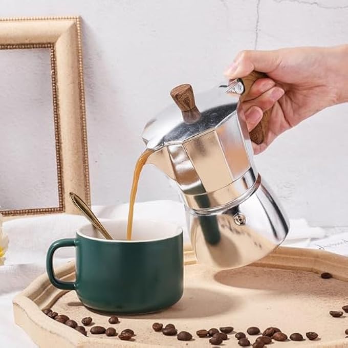 SWIUKPHE Moka Pot Italian Coffee Maker Coffee Pot 6 Cup10 Oz Stovetop Espresso Maker For Gas Or Electric Ceramic Stovetop Camping Manual Cuban Coffee Percolator For Cappuccino Or Latte - Image 4