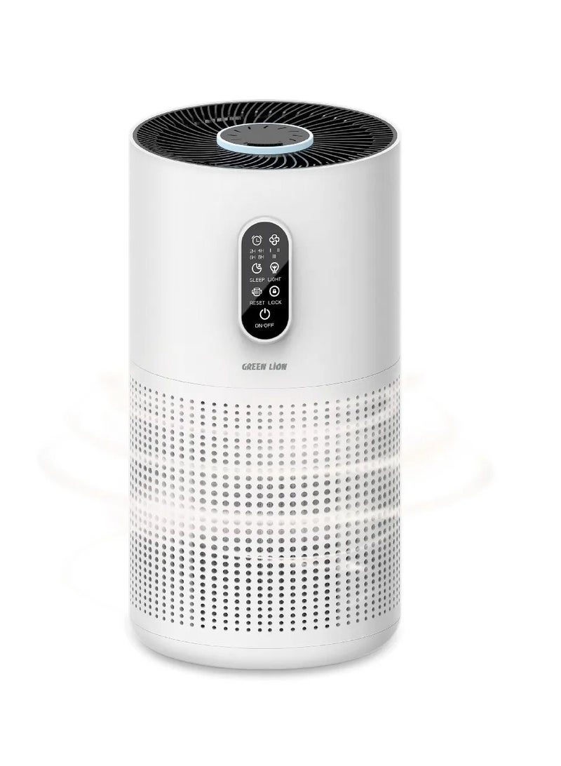 GREEN LION Compact Air Purifier with 3 Filtering / 22W Rated Power / Up to 22m² Coverage Area / 3 Fan Speeds / Quiet Operation / Touch Display / Child-Lock Function / H13 True HEPA Filter - White - Image 1