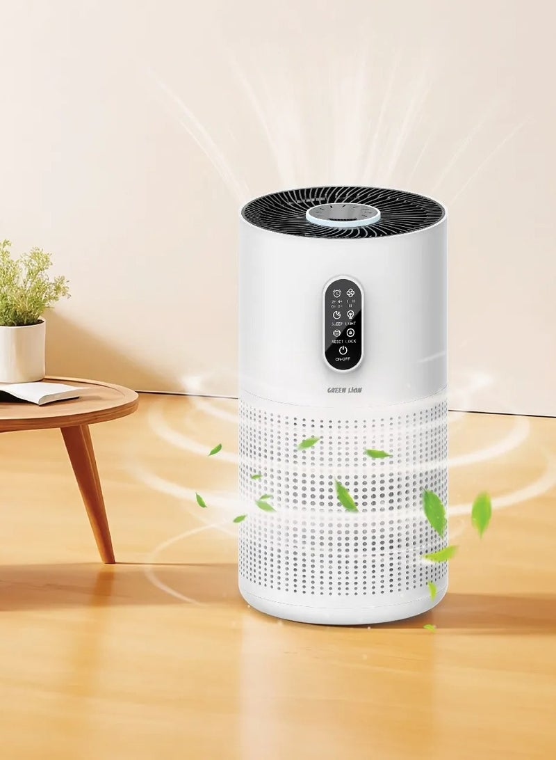 GREEN LION Compact Air Purifier with 3 Filtering / 22W Rated Power / Up to 22m² Coverage Area / 3 Fan Speeds / Quiet Operation / Touch Display / Child-Lock Function / H13 True HEPA Filter - White - Image 2