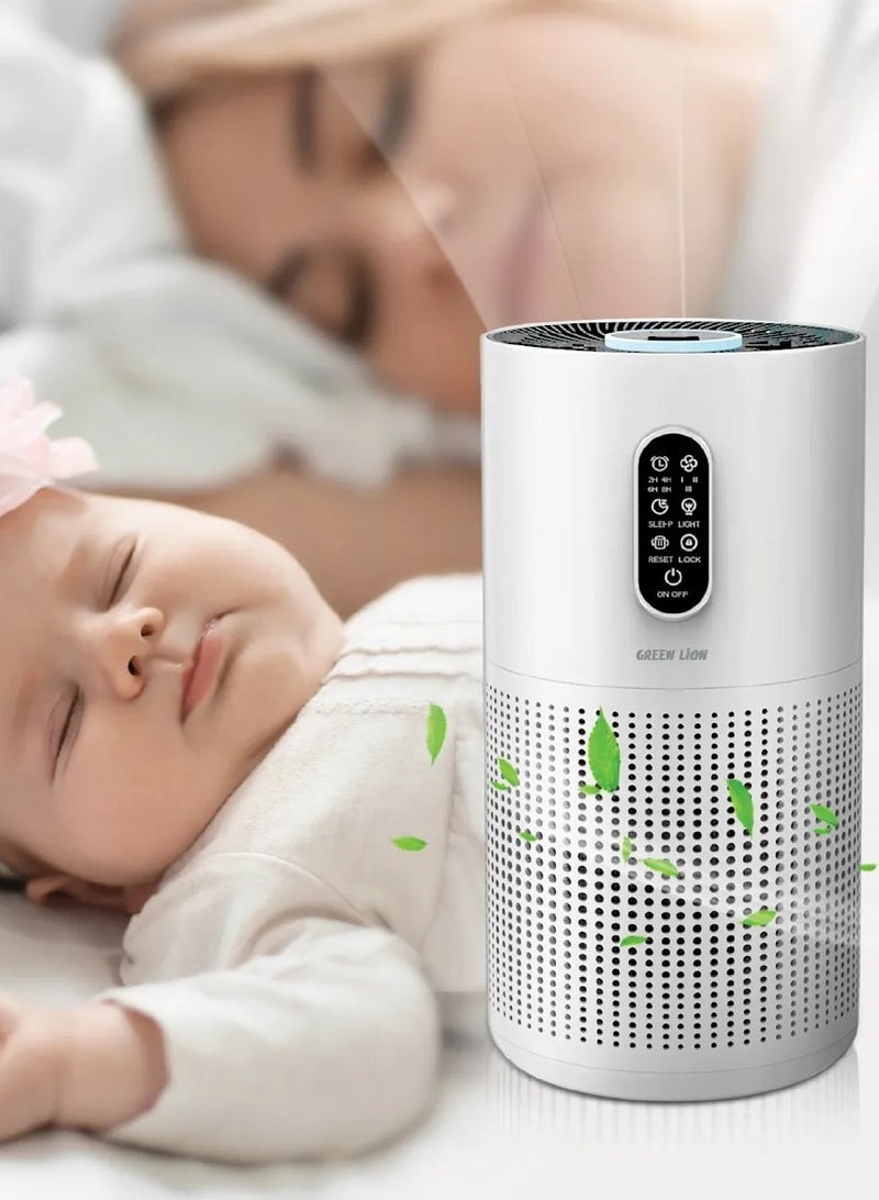 GREEN LION Compact Air Purifier with 3 Filtering / 22W Rated Power / Up to 22m² Coverage Area / 3 Fan Speeds / Quiet Operation / Touch Display / Child-Lock Function / H13 True HEPA Filter - White - Image 3