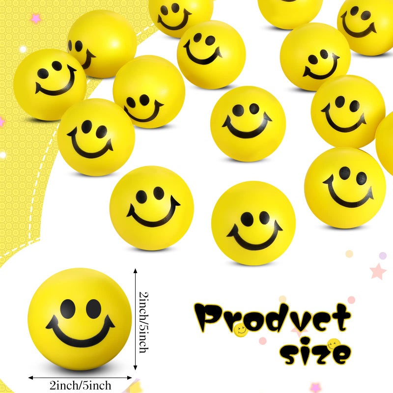 Vinsot 100 Pcs Stress Balls Bulk Smile Face 2 Inch Funny Stress Relief Balls Mini Foam Toys for Easter Basket Stuffers Finger Exercise School Prizes Party Bag FillersYellow - Image 3