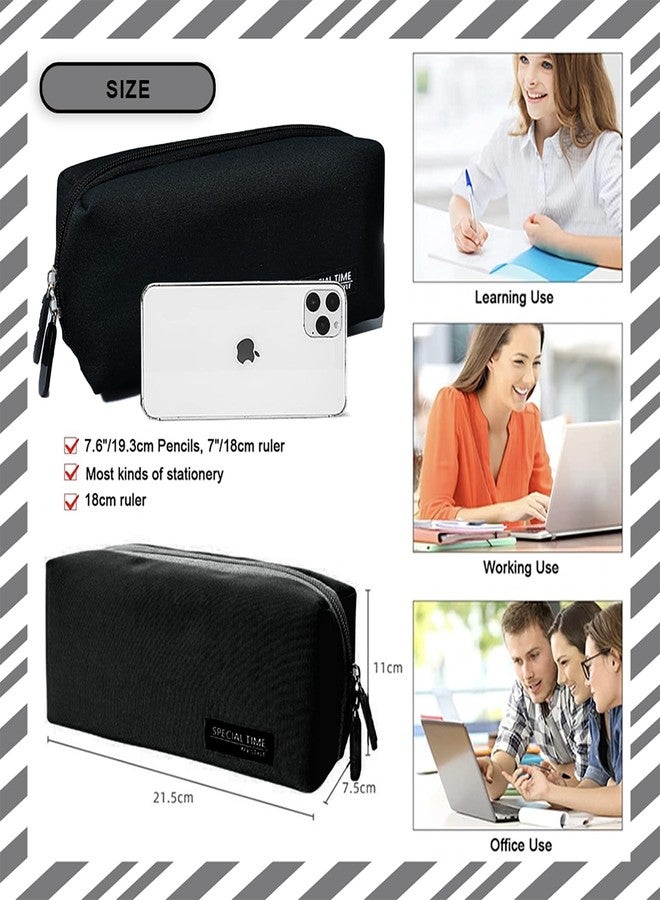 Oligitdi Large Capacity Pencil Bag, Organizer for Pencils and Markers, Canvas Cotton Linen Pencil Pouch with Handle, Portable Makeup Bag, Black - Image 5