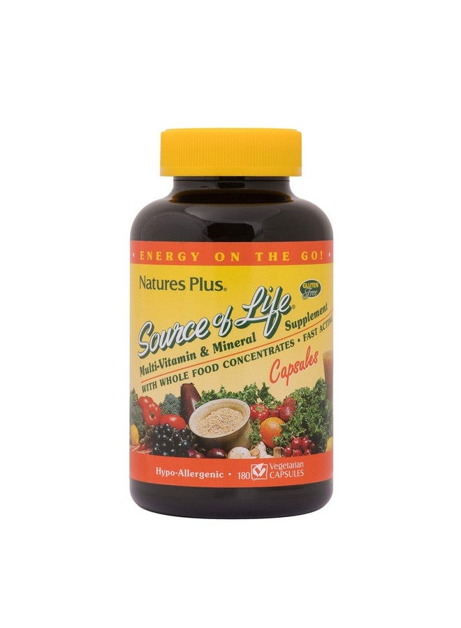 Nature's Plus Naturesplus Source Of Life Multivitamin 180 Vegetarian Capsules Whole Food Multivitamin & Mineral Supplement Supports General Health Energy Booster Glutenfree 20 Servings - Image 1