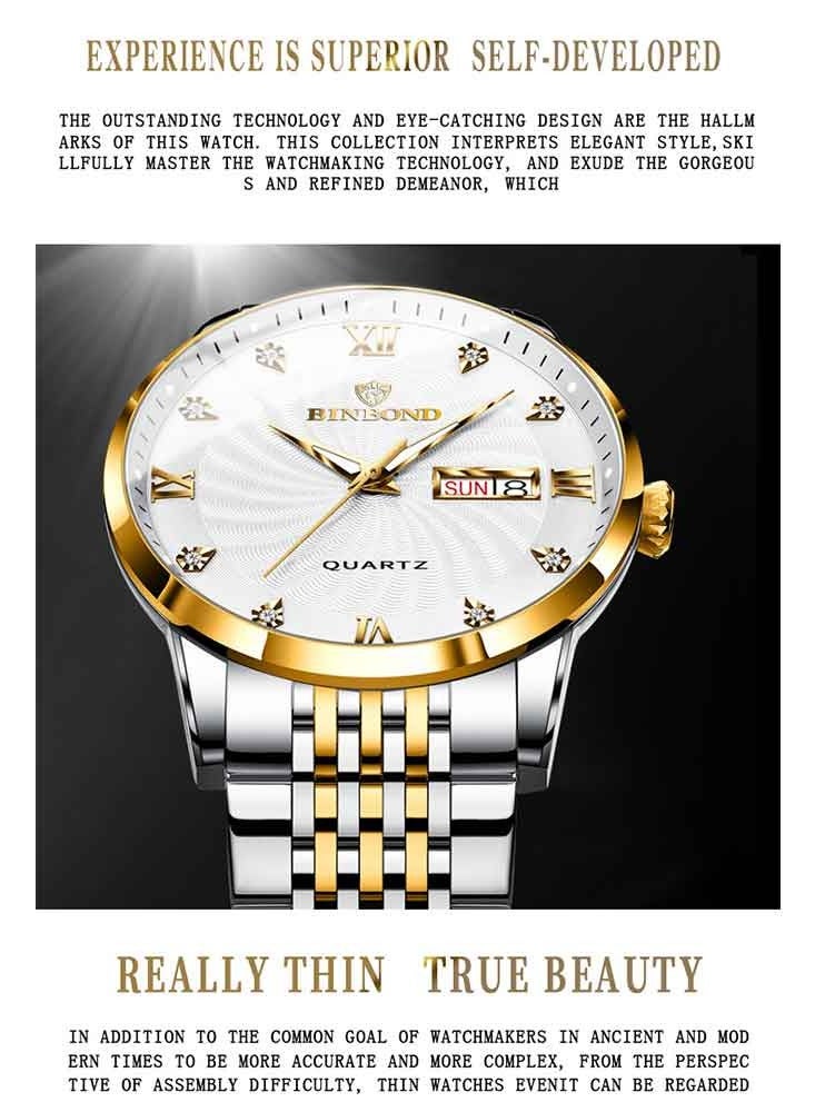 بينبوند ساعات رجالية كوارتز ساعة رجالية مقاومة للماء من الفولاذ المقاوم للصدأ ساعة رجالية كوارتز للأعمال - Image 3