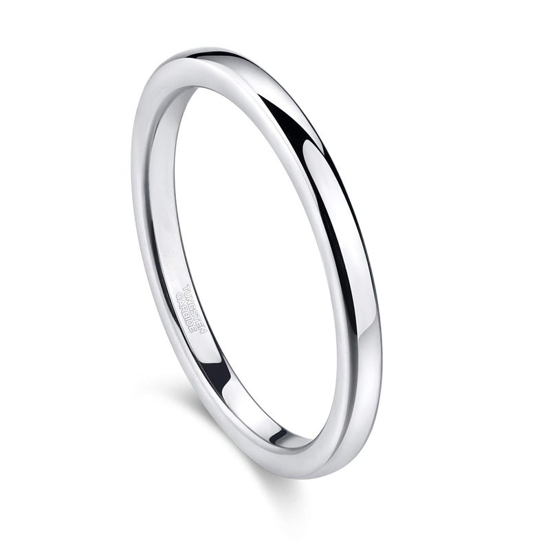 Greenpod 2mm Tungsten Carbide Rings for Women High Polished Thin Plain Domed Engagement Wedding Band Size 6.5 - Image 1