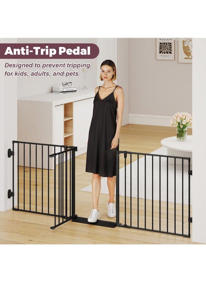 Cideny 78'' Extra Wide Baby Gate, Dog Gates Indoor for Doorways Stairs, Essential Safety Gate for Child, Hardware Mounted Adjustable Pet Gate with Anti-Trip Pedal, 28'' Tall 3 Metal Panels Black - Image 4