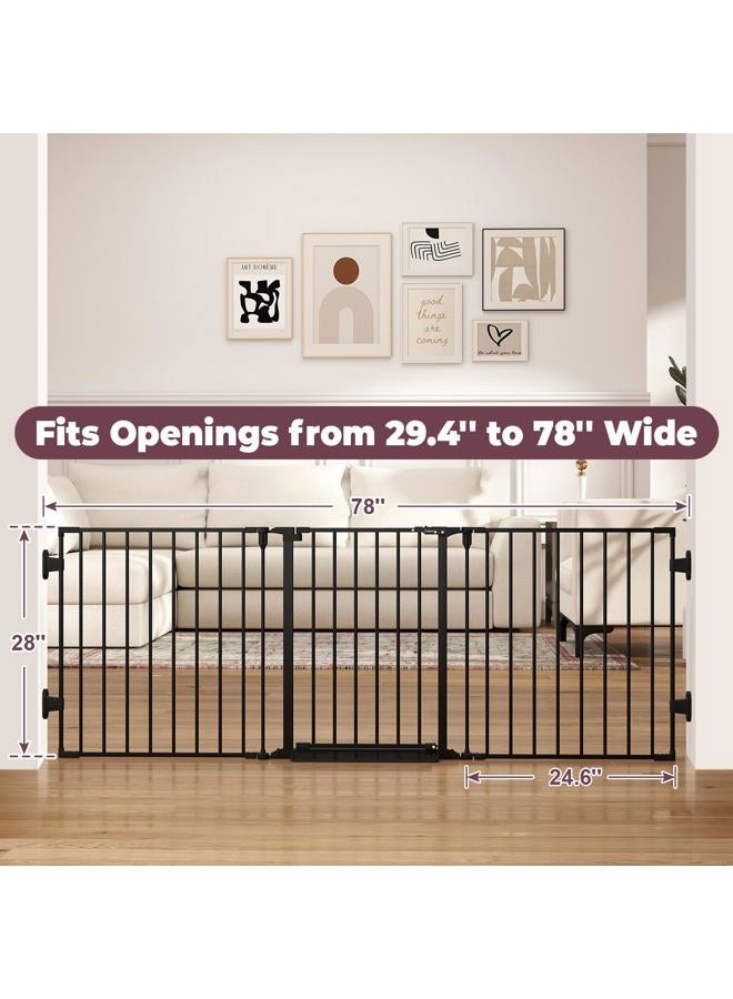 Cideny 78'' Extra Wide Baby Gate, Dog Gates Indoor for Doorways Stairs, Essential Safety Gate for Child, Hardware Mounted Adjustable Pet Gate with Anti-Trip Pedal, 28'' Tall 3 Metal Panels Black - Image 5