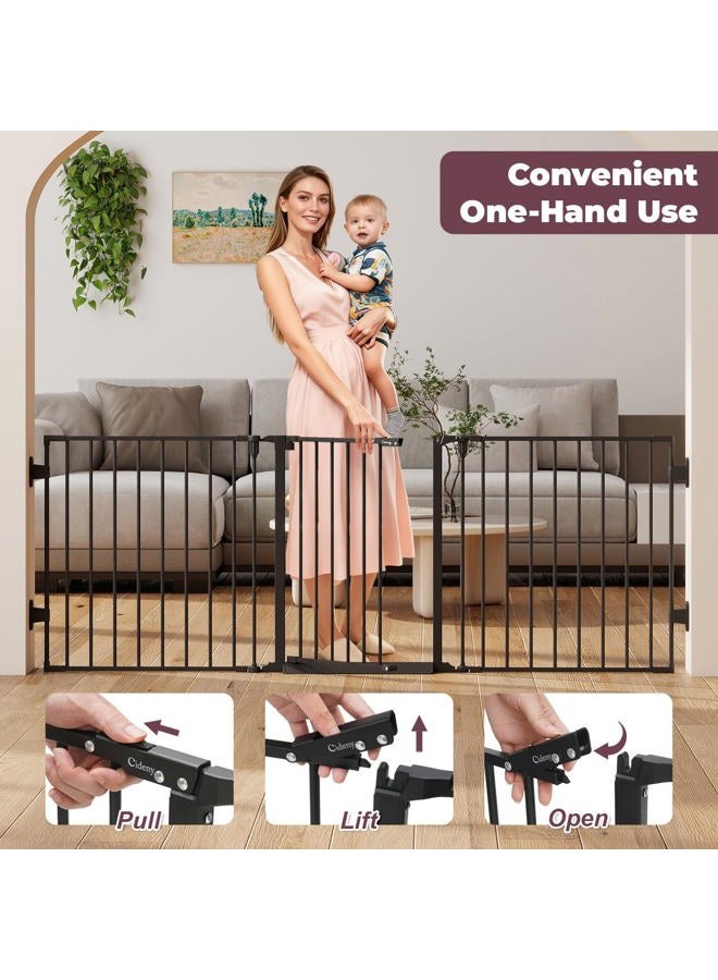 Cideny 78'' Extra Wide Baby Gate, Dog Gates Indoor for Doorways Stairs, Essential Safety Gate for Child, Hardware Mounted Adjustable Pet Gate with Anti-Trip Pedal, 28'' Tall 3 Metal Panels Black - Image 3