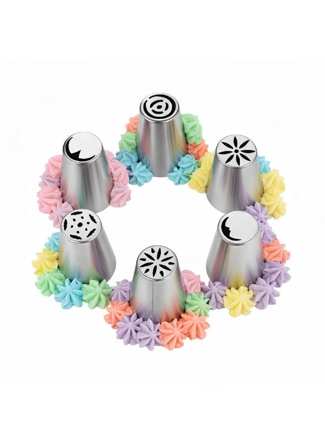 Stainless Steel Cake Decorating Tips Set (6 Pieces), Icing Piping Nozzles for Flowers & Patterns, Reusable Baking Tool, Easy to Clean, Cupcake & Pastry Decoration - Image 2