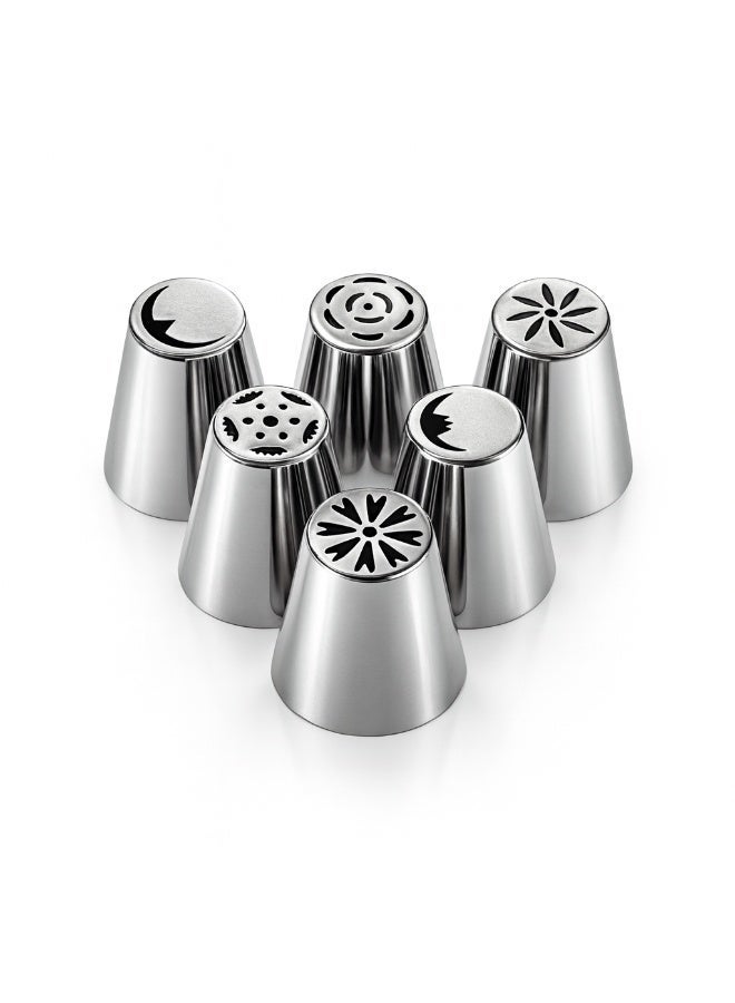 Stainless Steel Cake Decorating Tips Set (6 Pieces), Icing Piping Nozzles for Flowers & Patterns, Reusable Baking Tool, Easy to Clean, Cupcake & Pastry Decoration - Image 1