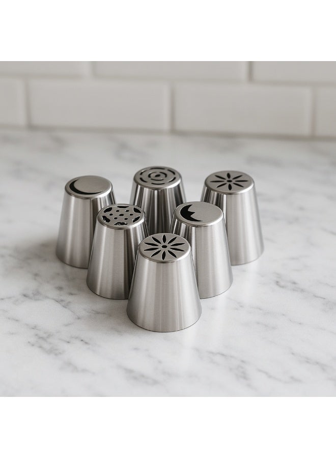 Stainless Steel Cake Decorating Tips Set (6 Pieces), Icing Piping Nozzles for Flowers & Patterns, Reusable Baking Tool, Easy to Clean, Cupcake & Pastry Decoration - Image 4