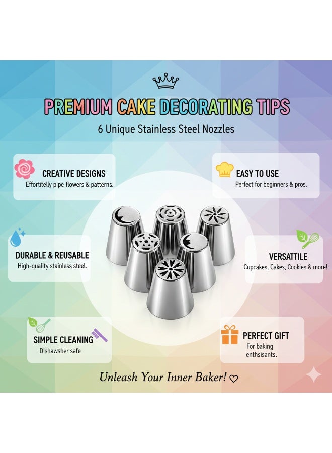 Stainless Steel Cake Decorating Tips Set (6 Pieces), Icing Piping Nozzles for Flowers & Patterns, Reusable Baking Tool, Easy to Clean, Cupcake & Pastry Decoration - Image 5
