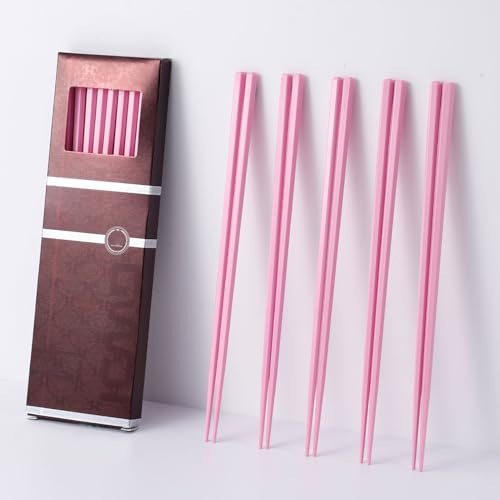 PYBBO 10 Pairs Fiberglass Chopsticks Non-Slip Tips, Dishwasher Safe & Reusable Japanese Korean Chopsticks for Sushi Ramen, 9.63 inch/24.5cm Chop Sticks for Family Restaurant - Pink - Image 3