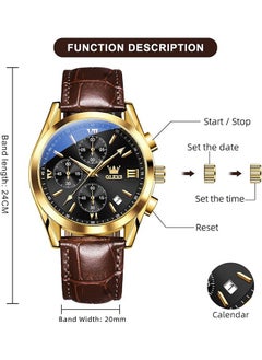OLEVS OLEVS Men's Chronograph Quartz Watches, Leather Strap Gold Case with Day Date, Waterproof Stainless Steel Wrist Watch, Luminous Watches for Men, Fashion, Leisure  - Image 5