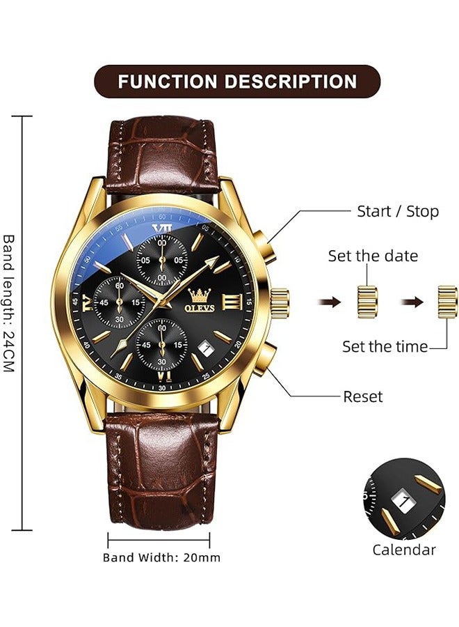 أوليفز OLEVS رجالي توقيت كوارتز ووتش ، حزام من الجلد مع تاريخ حالة الذهب ووتش ، الفولاذ المقاوم للصدأ للماء ووتش ، ووتش مضيئة رجالي ، أزياء ، عارضة - Image 5
