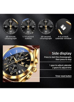 OLEVS OLEVS Men's Chronograph Quartz Watches, Leather Strap Gold Case with Day Date, Waterproof Stainless Steel Wrist Watch, Luminous Watches for Men, Fashion, Leisure  - Image 4