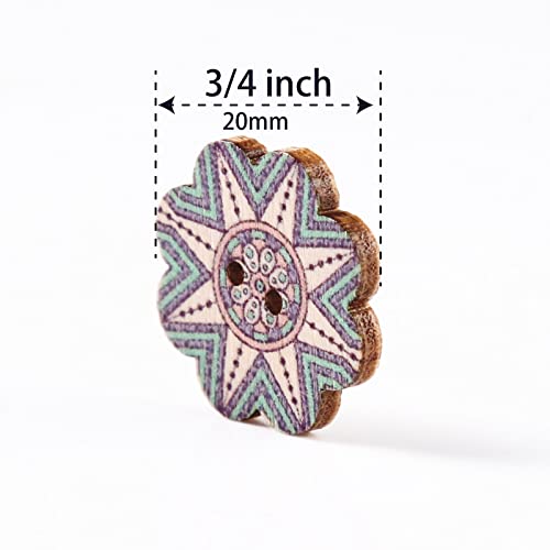 MASONEE 100PCS Mixed Pattern Vintage Wooden Buttons - 3/4inch, 2 Holes, Random Flower Painting, DIY Craft Sewing, Decorative, 20mm - Image 3