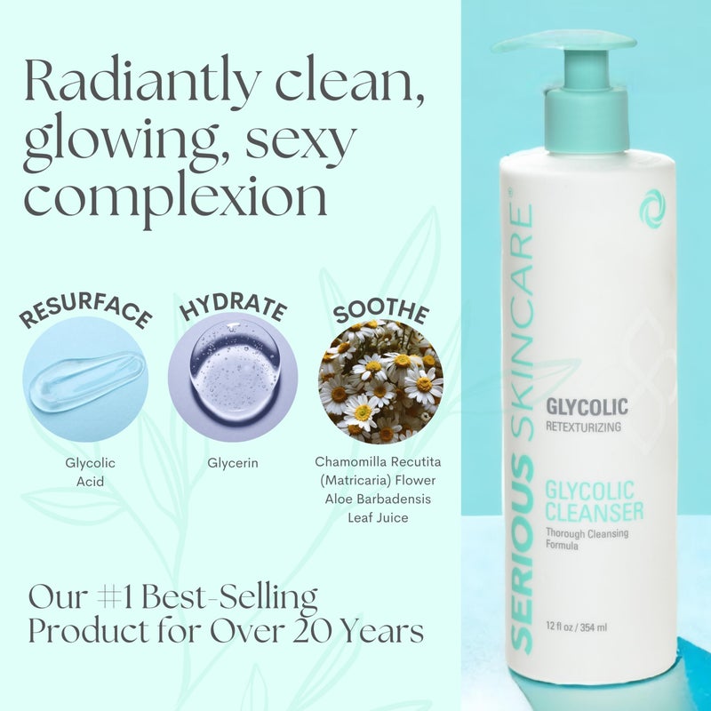 Serious Skincare - Glycolic Radiant Skin Set - Improve Appearance of Lines, Wrinkles and Enlarged Pores - Face Wash Cleanser, Gommage Exfoliating Clay Mask & Retexturizing Treatment Pads (3piece) - Image 3