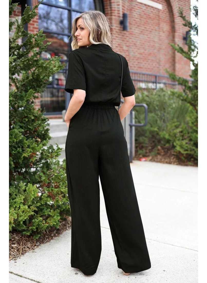 Barbora Linen Casual Jumpsuit LN20BLACK11