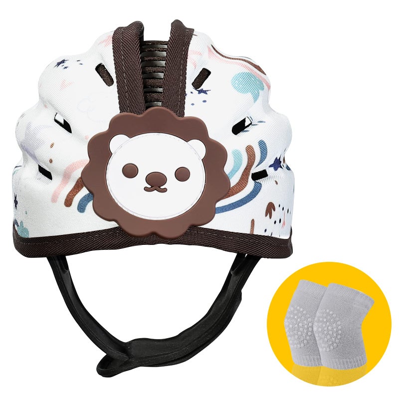 IvyWind Baby Safety Helmet, Breathable Baby Head Protector for Crawling and Walking, Infant Soft Helmet, Anti-Collision, Ultra-Lightweight, Expandable and Adjustable Age 6m-24m (Brown Lion) - Image 1