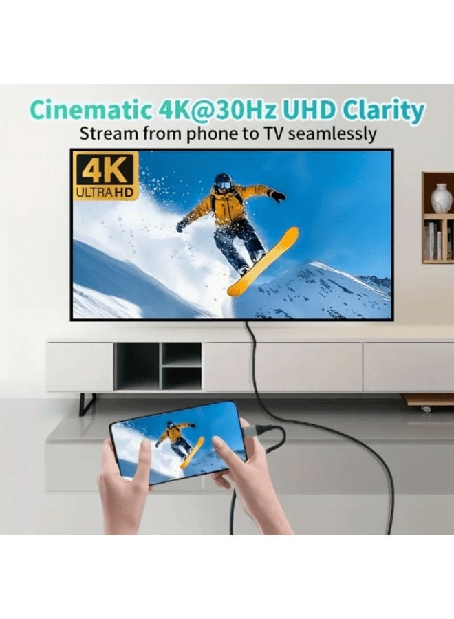 Type-C to HDMI Cable 1.8 Meter | USB-C to HDTV Cable | 4K HD Resolution | Flat Male-to-Male Connector | Compatible with Mobile Phone, Laptop, Computer, iPad, Android, iOS, Samsung - Image 4