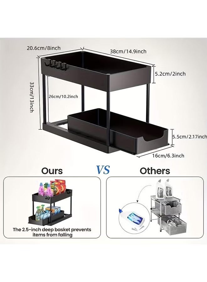 2 PCS 2-Tier Pull-Out Drawer Storage Rack, Countertop Shelf Organizer, Multi-Layer Layered Shelf, Sliding Under Cabinet Basket, Multi-Functional Storage Stand for Kitchen, Bathroom, Bedroom - Image 2