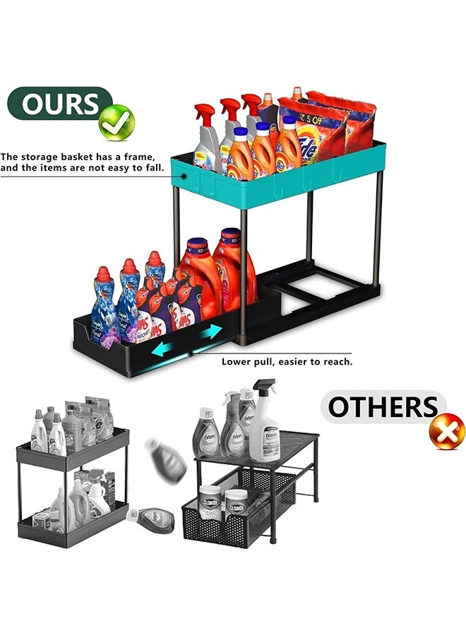 2 PCS 2-Tier Pull-Out Drawer Storage Rack, Countertop Shelf Organizer, Multi-Layer Layered Shelf, Sliding Under Cabinet Basket, Multi-Functional Storage Stand for Kitchen, Bathroom, Bedroom - Image 5