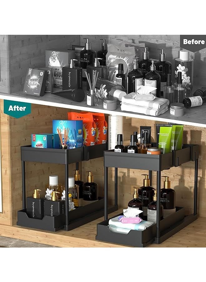 2 PCS 2-Tier Pull-Out Drawer Storage Rack, Countertop Shelf Organizer, Multi-Layer Layered Shelf, Sliding Under Cabinet Basket, Multi-Functional Storage Stand for Kitchen, Bathroom, Bedroom - Image 4