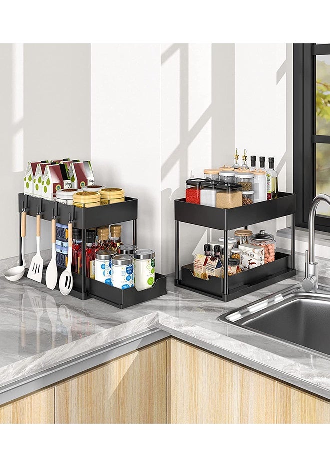 2 PCS 2-Tier Pull-Out Drawer Storage Rack, Countertop Shelf Organizer, Multi-Layer Layered Shelf, Sliding Under Cabinet Basket, Multi-Functional Storage Stand for Kitchen, Bathroom, Bedroom - Image 1