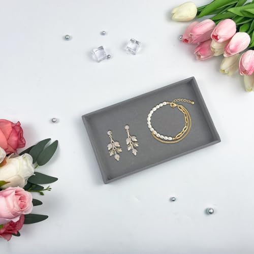 YEXEXINM 12pcs Small Velvet Jewelry Trays, 8.3 x 5 x 1 Inches Premium Stackable Jewelry Drawers Organizer Trays, Jewelry Storage Display Trays for Necklace Earring Ring Bracelet, Grey (1 grid) - Image 5