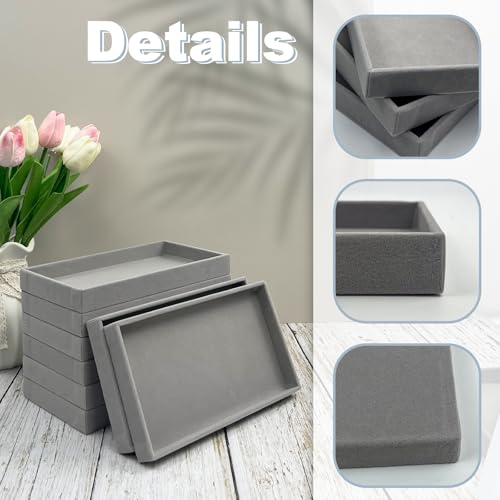 YEXEXINM 12pcs Small Velvet Jewelry Trays, 8.3 x 5 x 1 Inches Premium Stackable Jewelry Drawers Organizer Trays, Jewelry Storage Display Trays for Necklace Earring Ring Bracelet, Grey (1 grid) - Image 3