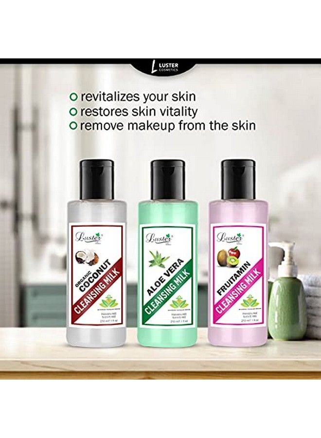 LUSTER Aloe Vera & Organic Coconut & Fruitamin Extra Care Cleansing Milk | Combo | Makeup Remover | Face Cleanser (Paraben & Sulfate Free) 210 Ml (Pack Of 3) - Image 3