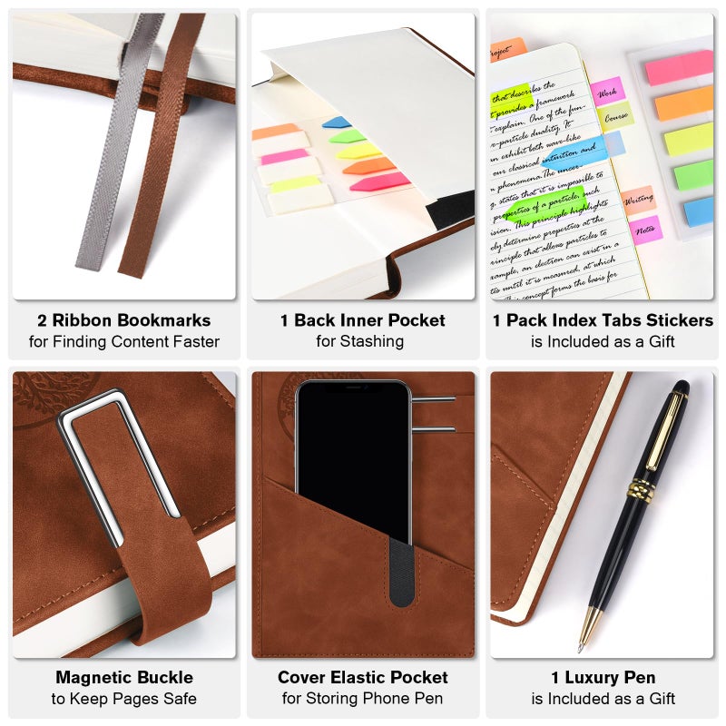 OFFIGIFT Lined Notebook Journal for Men Women, 365 Pages Numbered College Ruled Notebook, Hardcover Leather Journal with Pen & Gift Box, Thick Daily Diary, Professional Notebooks for Work, School, Business, A5 - Image 4