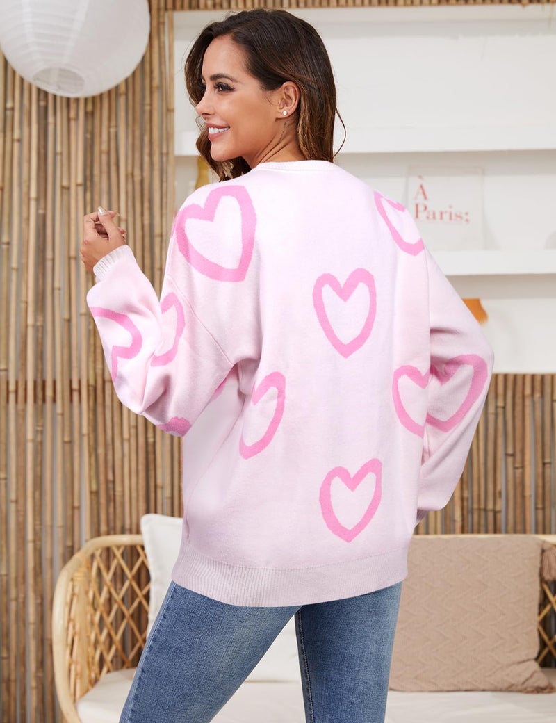 UNIQUEONE Valentines Sweater Women Love Sweatshirt Heart Graphic Knit Sweaters Romantic Valentine Day Oversized Crewneck Tops - Image 3