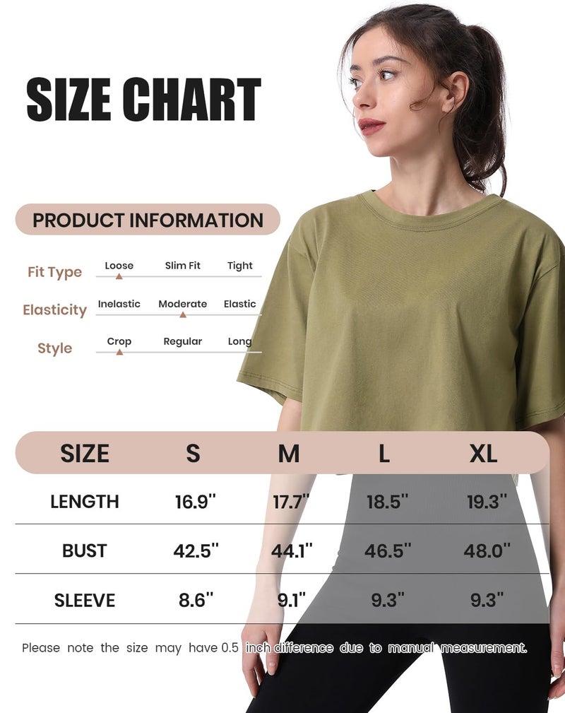 Cosy Pyro 4-Pack Women's Cotton Crop T-Shirts Short Sleeve Solid Cropped Athletic Top Round Neck Casual Workout Yoga Tees Black/Gray/White/Army M - Image 5