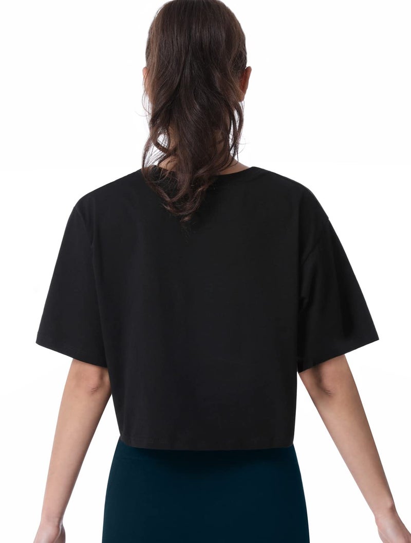 Cosy Pyro 4-Pack Women's Cotton Crop T-Shirts Short Sleeve Solid Cropped Athletic Top Round Neck Casual Workout Yoga Tees Black/Gray/White/Army M - Image 4