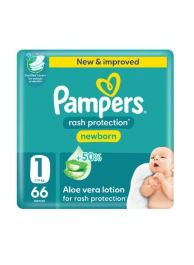 Pampers Aloe Vera Taped Diapers Size 1 Jumbo Pack 66 Count