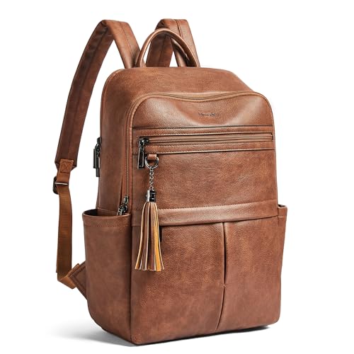 Mroede Leather Laptop Backpack for Women 156 Causal Daypack Backpacks Purse Computer Backpack with Laptop Compartment for Travel Work College Business Brown - Image 1