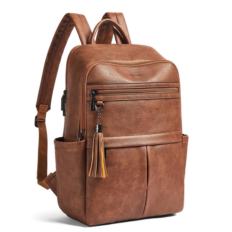 Mroede Leather Laptop Backpack for Women 156 Causal Daypack Backpacks Purse Computer Backpack with Laptop Compartment for Travel Work College Business Brown - Image 2