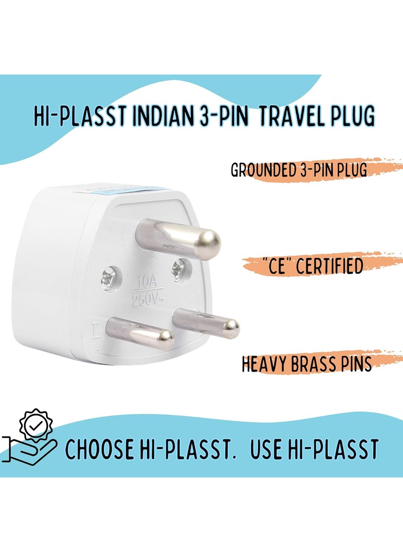 HI PLASST PINS N PLUGS HiPlasst India Converter Plug 3Pin Pack of 4 World Travel Adapter for USA UK Canada Europe to India Type D Adaptor Plug Socket for Foreign Devices in India  - Image 5