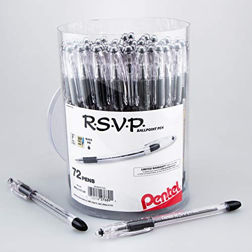 Pentel RSVP Ballpoint Pen, Fine Line, (0.7mm), Black Ink, 72 Pack Canister (BK90PC72A) - Image 1