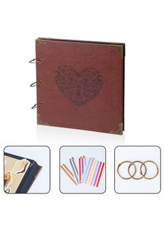 LENND Photo Album or DIY Scrapbook Vintage Leather Cover Three-Ring Binder Picture Booth Albums with 6 Colors  Self Adhesive Photos Corners for Memory Keep  - Image 2