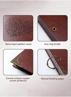 LENND Photo Album or DIY Scrapbook Vintage Leather Cover Three-Ring Binder Picture Booth Albums with 6 Colors  Self Adhesive Photos Corners for Memory Keep  - Image 3