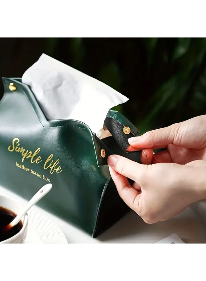 Green Faux Leather Tissue Box For Home Living Room Hotel And Car Storage - Image 3
