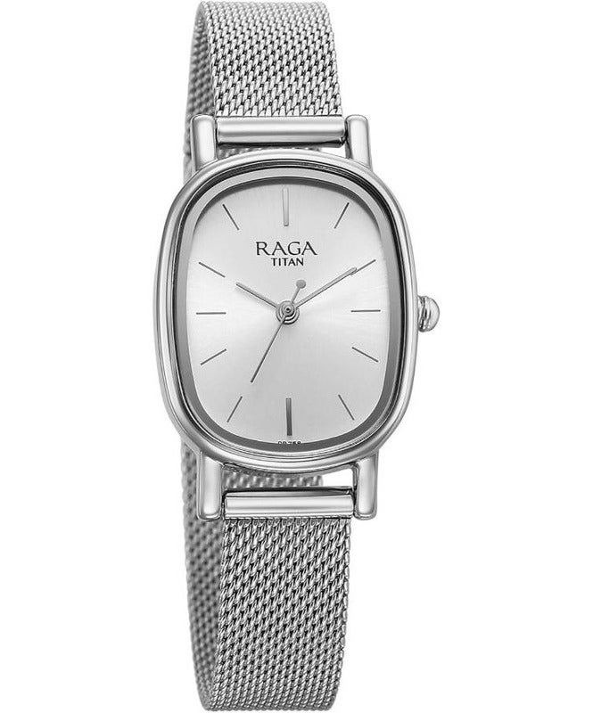 Titan Raga Oval Silver Analogue Watch & Strap for Women 2665sm01 - Image 2