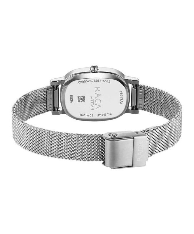 Titan Raga Oval Silver Analogue Watch & Strap for Women 2665sm01 - Image 5
