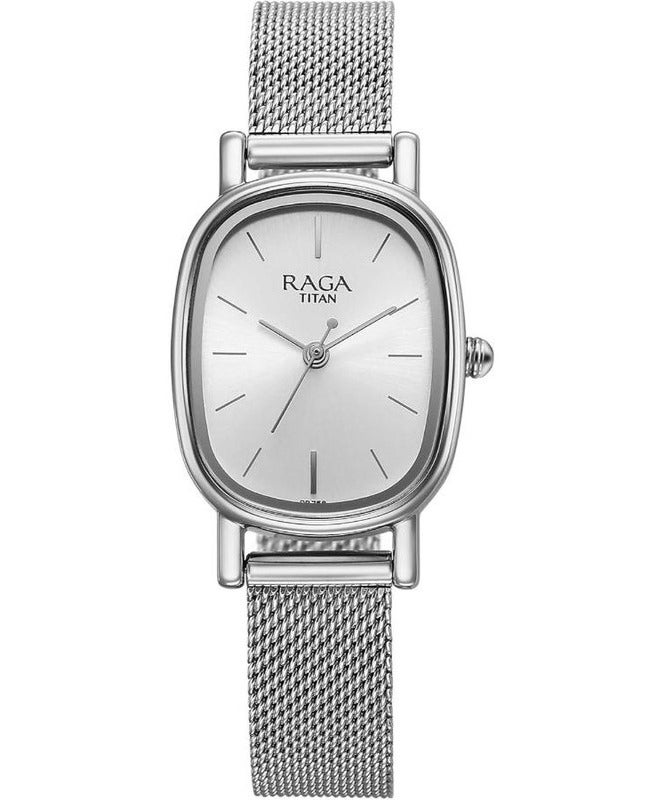 Titan Raga Oval Silver Analogue Watch & Strap for Women 2665sm01 - Image 1