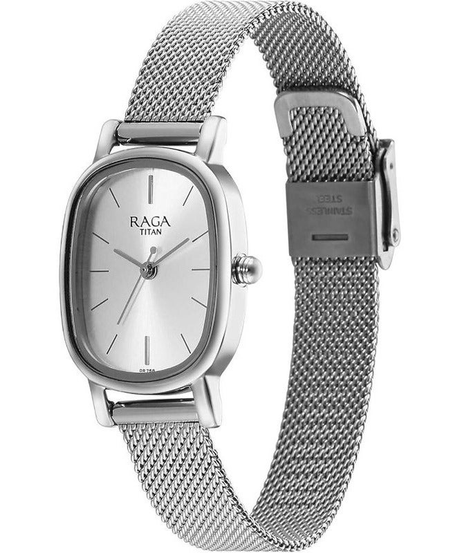 Titan Raga Oval Silver Analogue Watch & Strap for Women 2665sm01 - Image 3